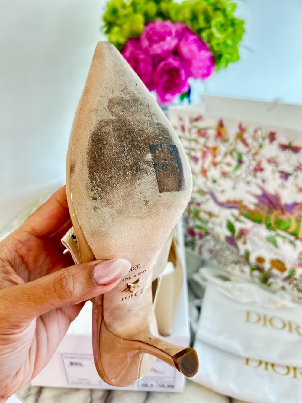 J'Adior Slingback Pump - Nude Patent Calfskin - Size 38.5 (PRISTINE CONDITION) - Picture 5 of 9
